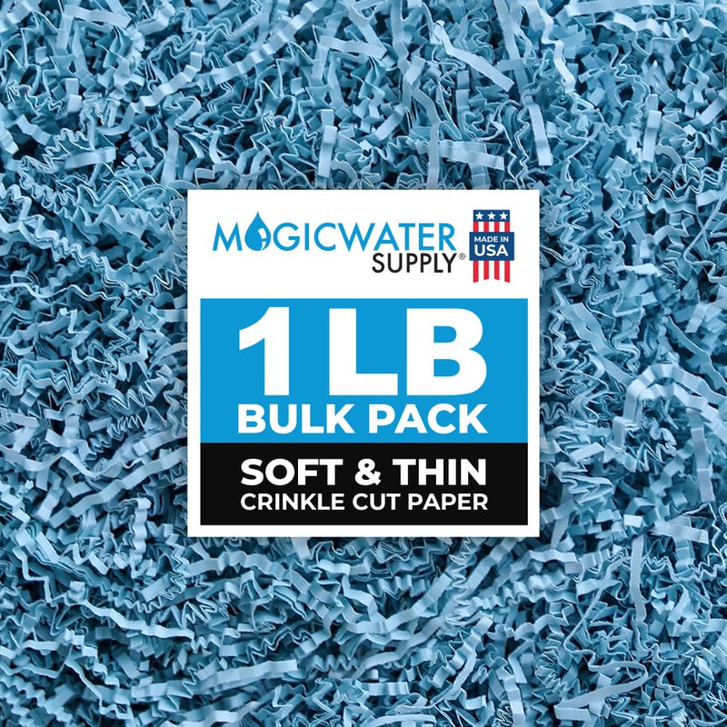 MagicWater Supply - 1 LB - Blue - Soft & Thin Crinkle Cut Paper Shred Filler great for Gift Wrapping, Basket Filling, Birthdays, Weddings, Anniversaries, Valentines Day, and other occasions - Image 1